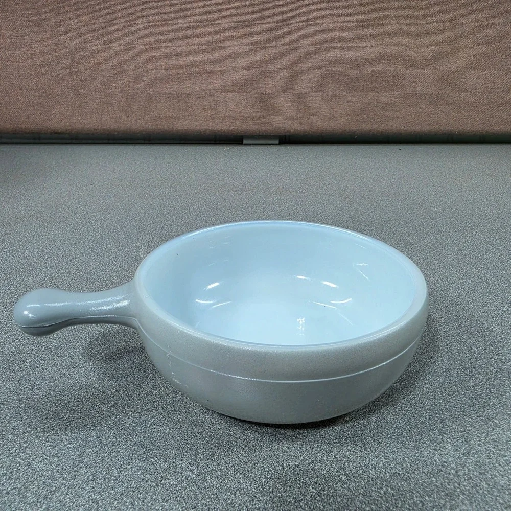 Glasbake Soup, Cereal, Chili Bowl 5in Gray Excellent J-314 Milk Glass Handle